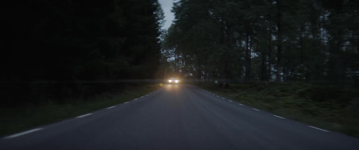 Car driving at night through the forest