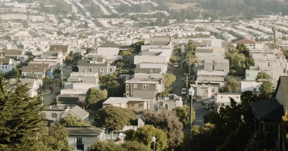 High view of homes near a village