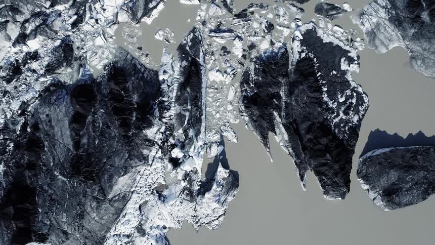 The range below is full of rocks and ice