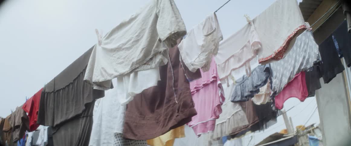 Drying laundry sways in the breeze