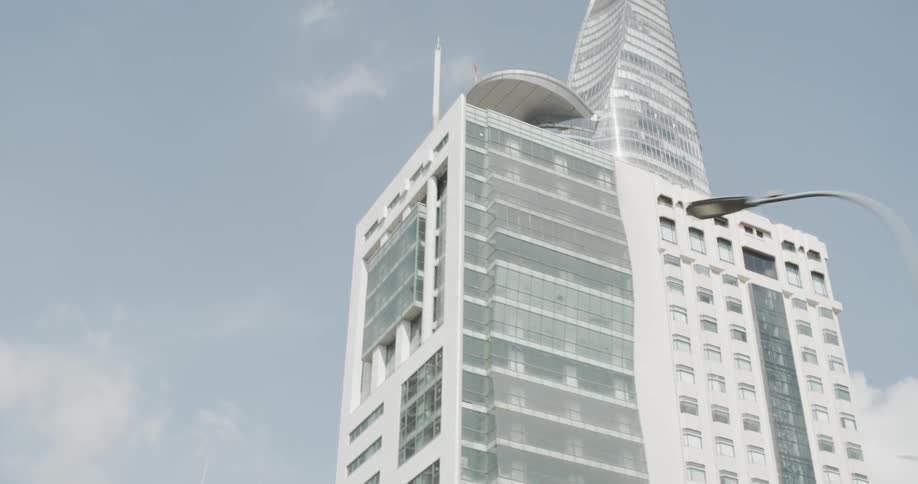 Tall city buildings tower into the skyline
