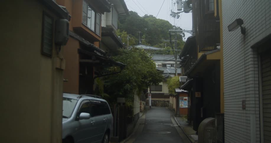 Buildings line a city street