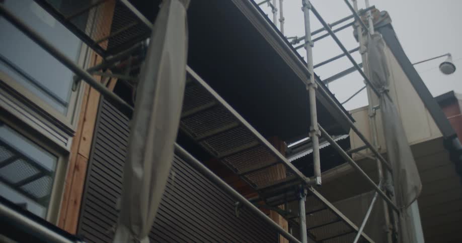 Scaffolding outside of a house