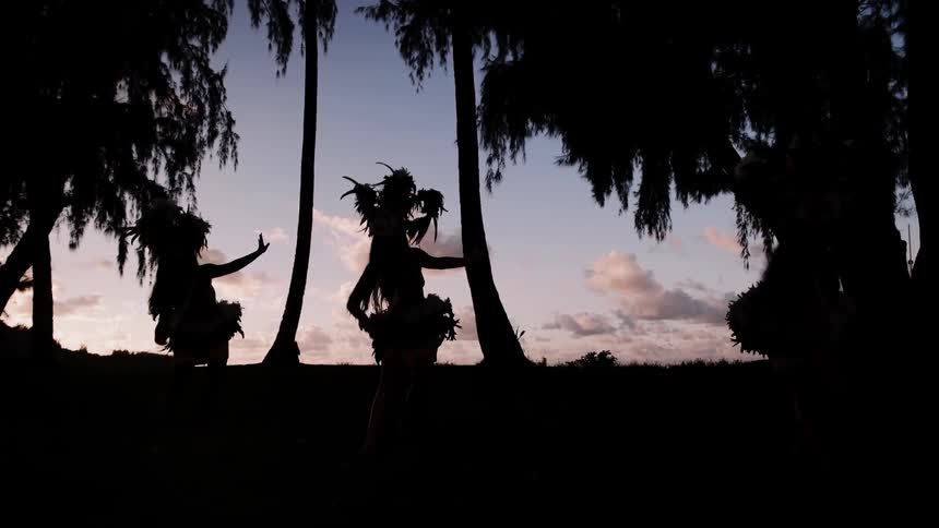 Hula Dancers in Hawaii at sunset