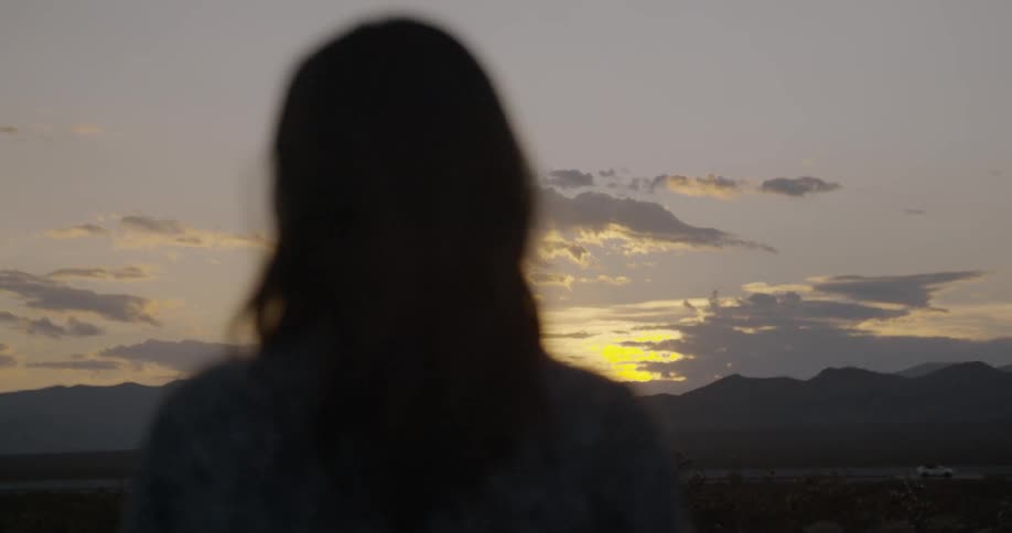 A woman looks at the sunset