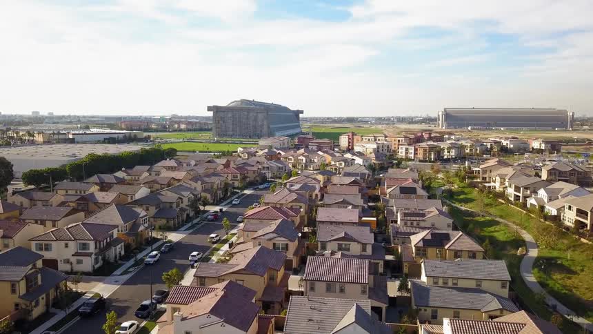Houses sit in a neighborhood