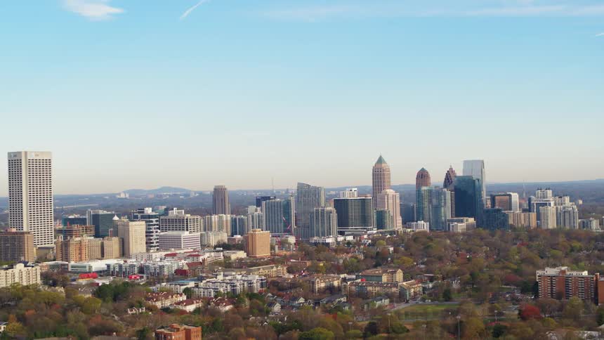 Skyscrapers stand in a city