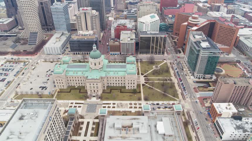 Buildings stand in a city