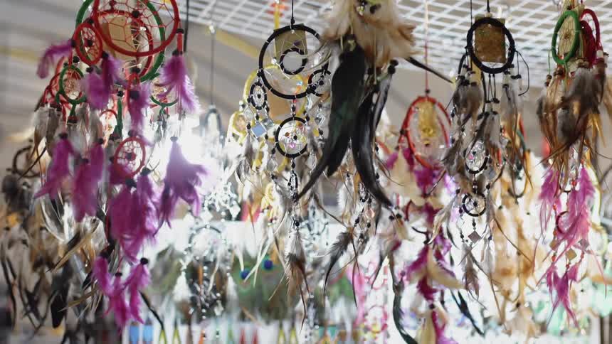 Dreamcatchers hang from the ceiling