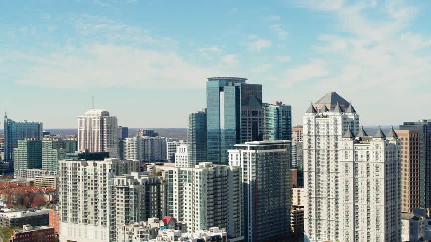 The city is full of large buildings