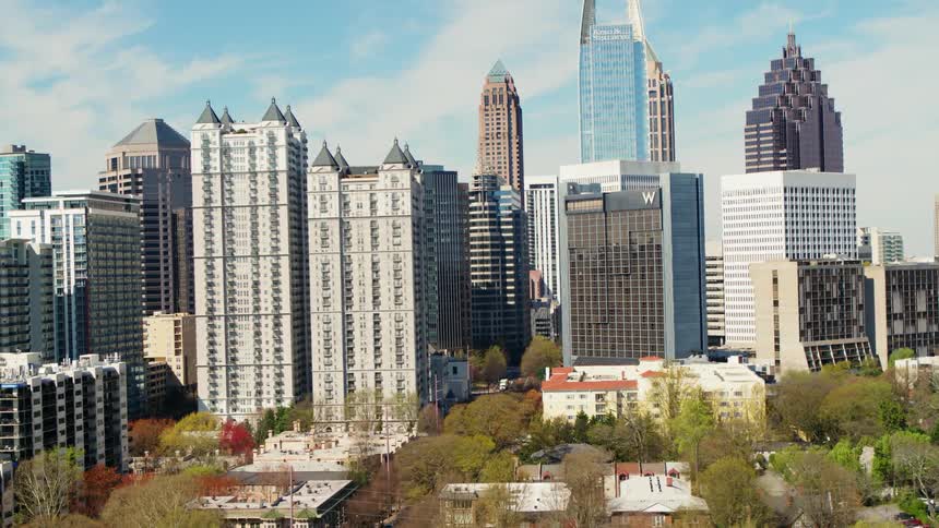 Skyscrapers stand in a city