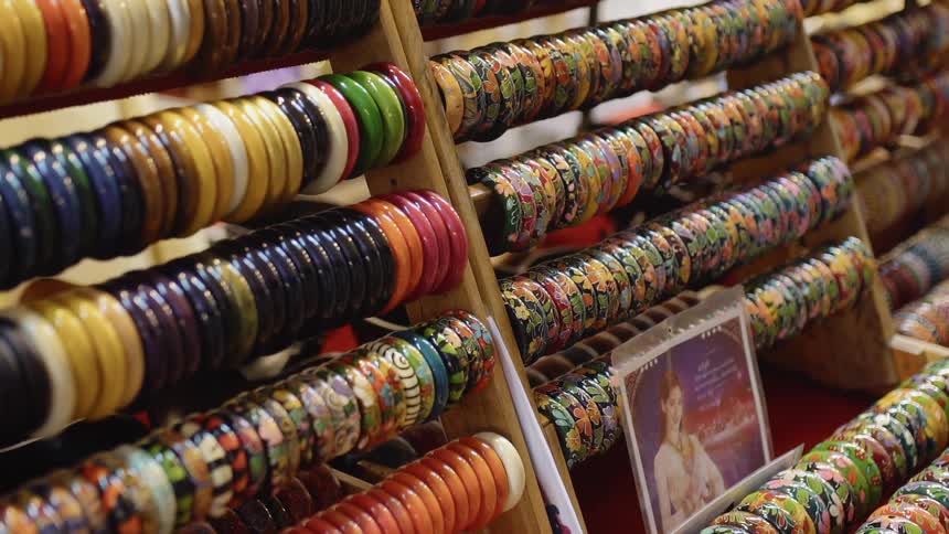 Rows of bracelets on a stand