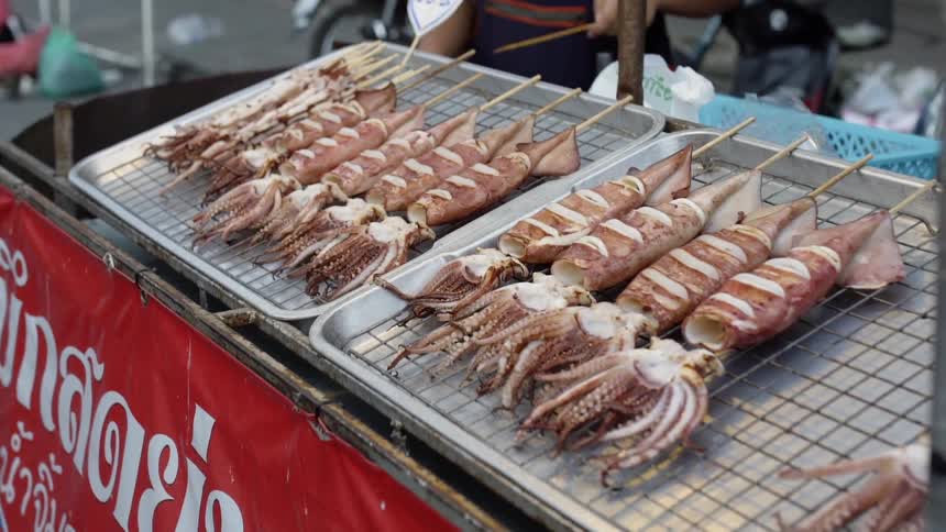 The racks of the market are full of seafood