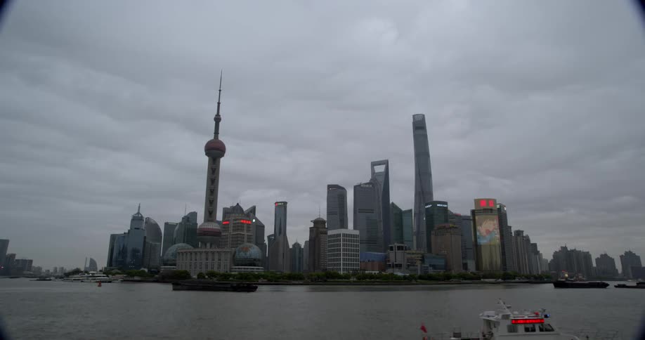 Shanghai Skyline Time Lapse - Cloudy Sunset