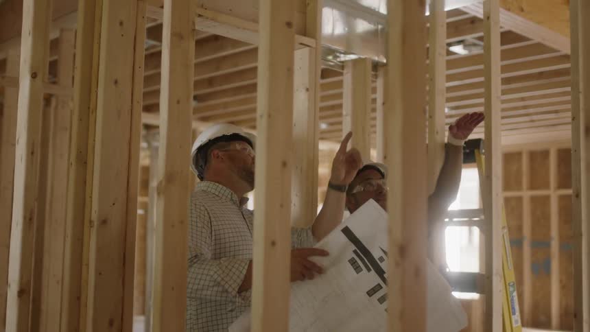 Man Looks At Blueprints For A Construction Site