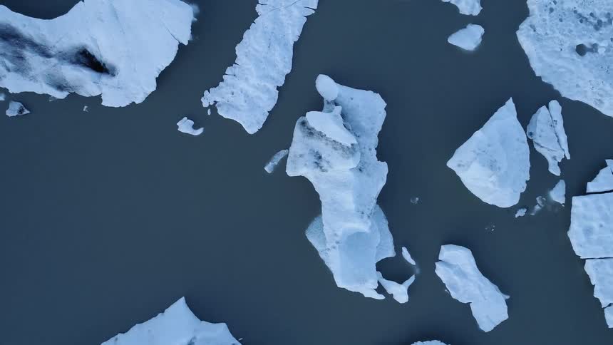 Broken up glaciers in a large body of water