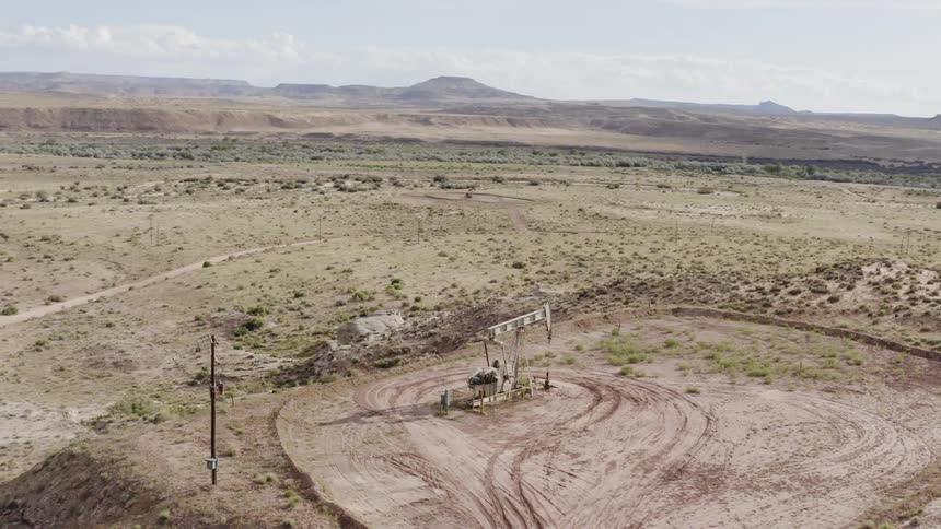 An oil drilling machine works in the field
