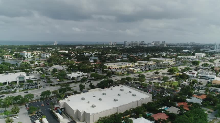 Grey clouds hang above the city