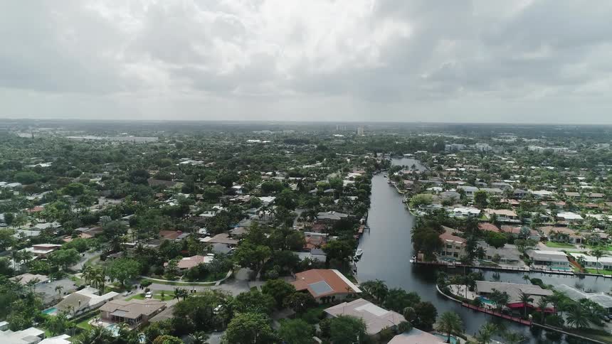 Neighborhood homes along a channel