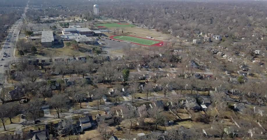 Houses sit in a neighborhood