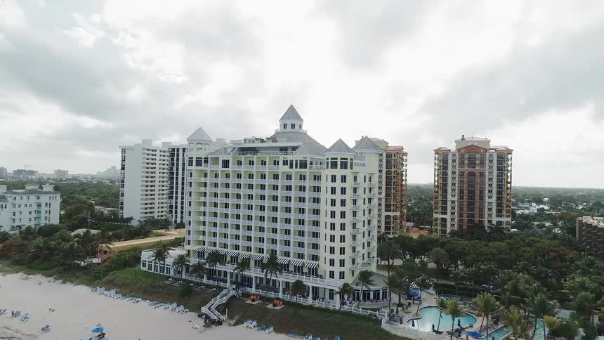 A resort sits on a beach
