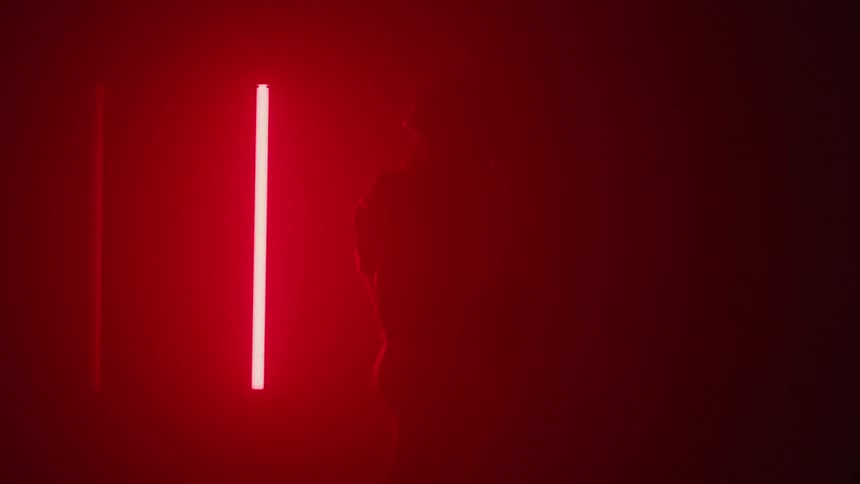The red light flashes by the player