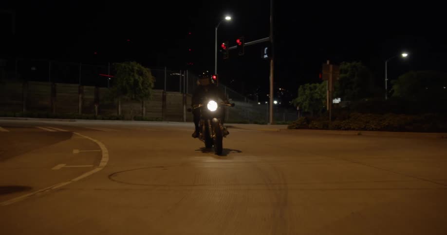 The motorcycle makes a tight turn