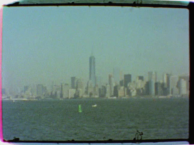 New york city skyline seen from across the bay in the daytime