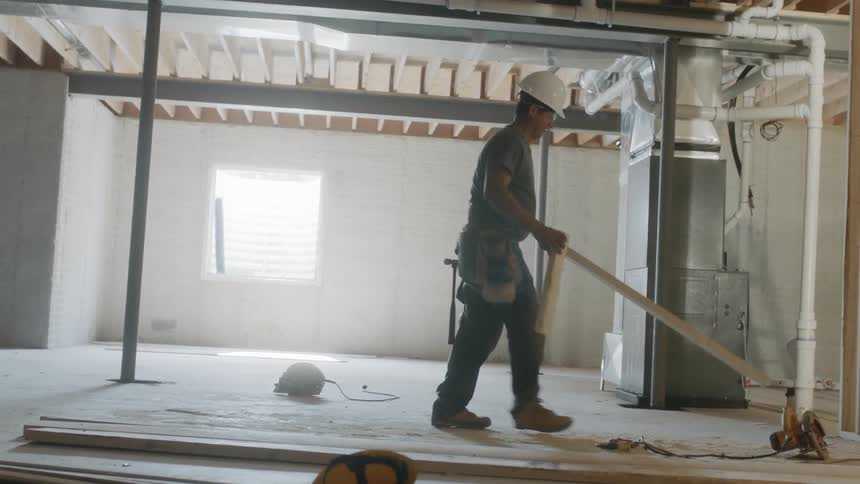 The construction workers are building a house