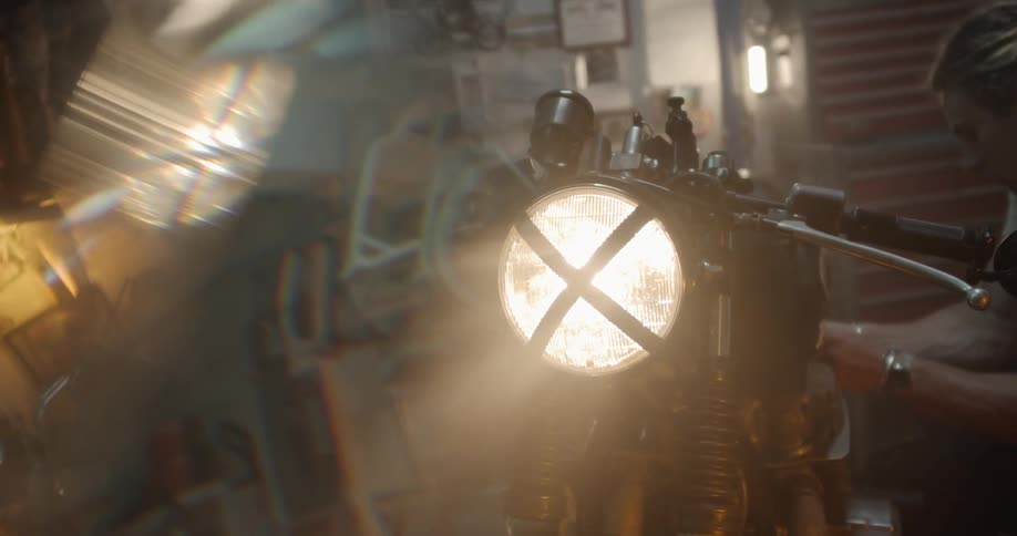 Light shines from a motorcycle