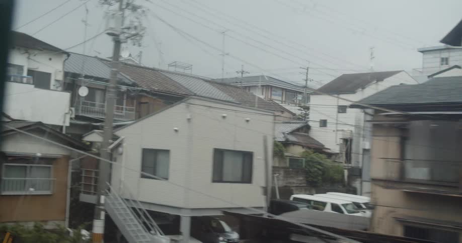 Homes and buildings in a neighborhood being passed