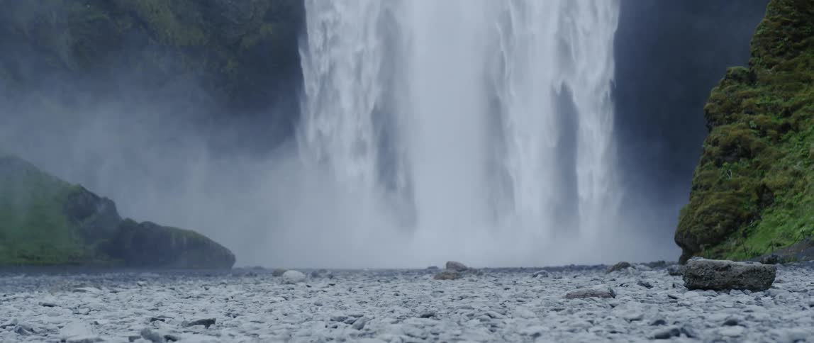Water falls into the ravine