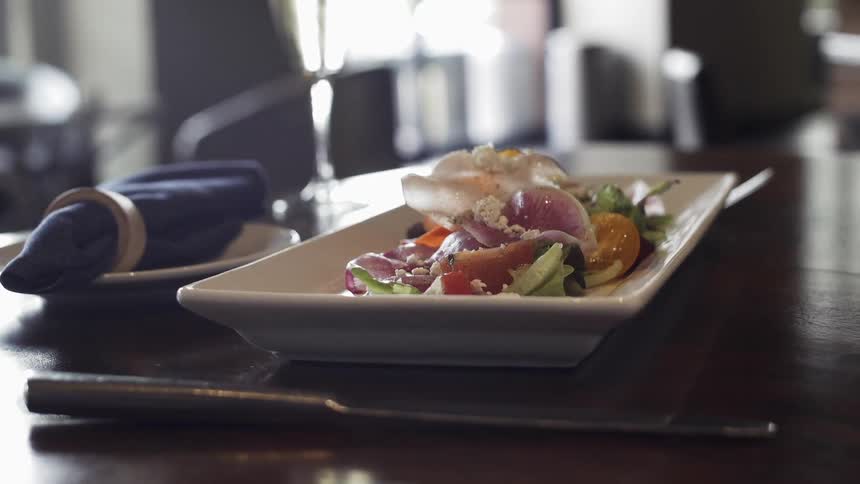 Food sits on a restaurant table