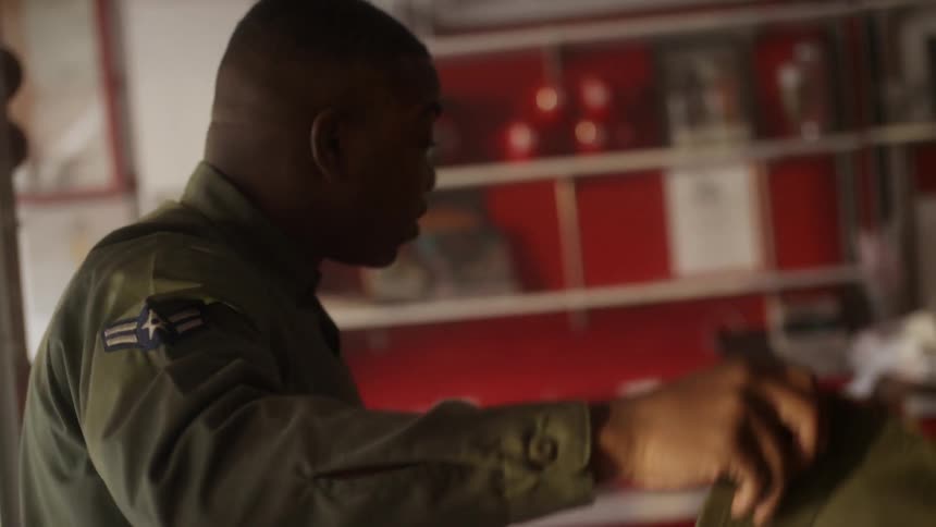 A service member enters a restaurant