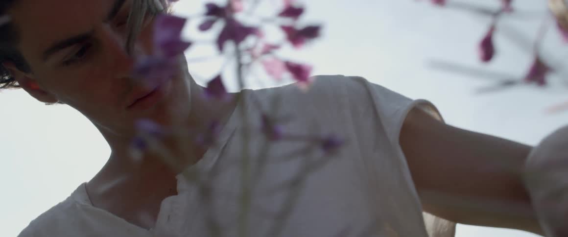 A man searches around in the flowers