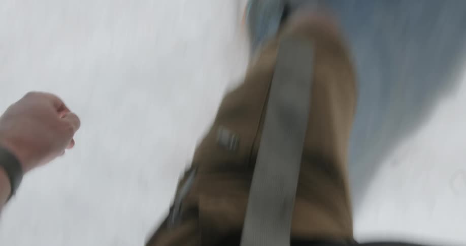Hiker trekking through snow
