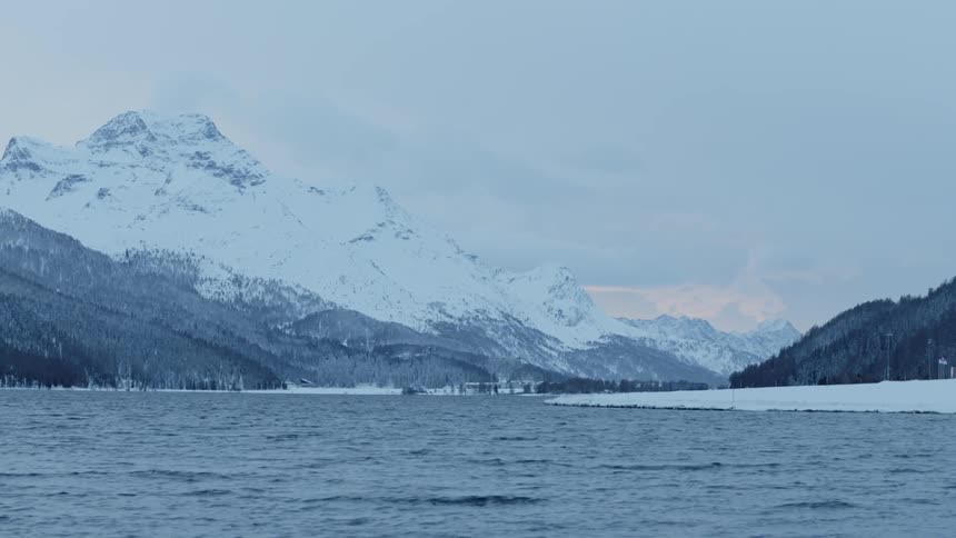 Water flows in the waters by the snowy mountain