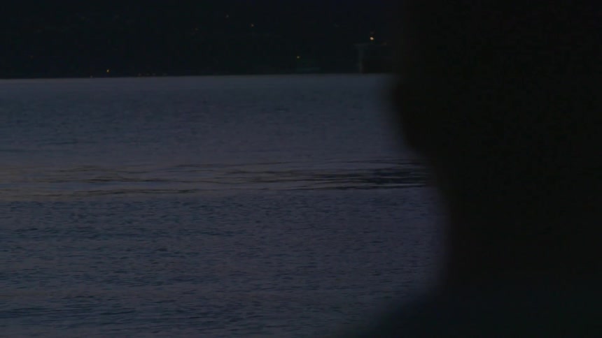 A man stands near water at dark