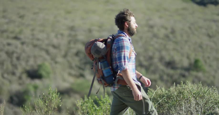 A man hikes outside