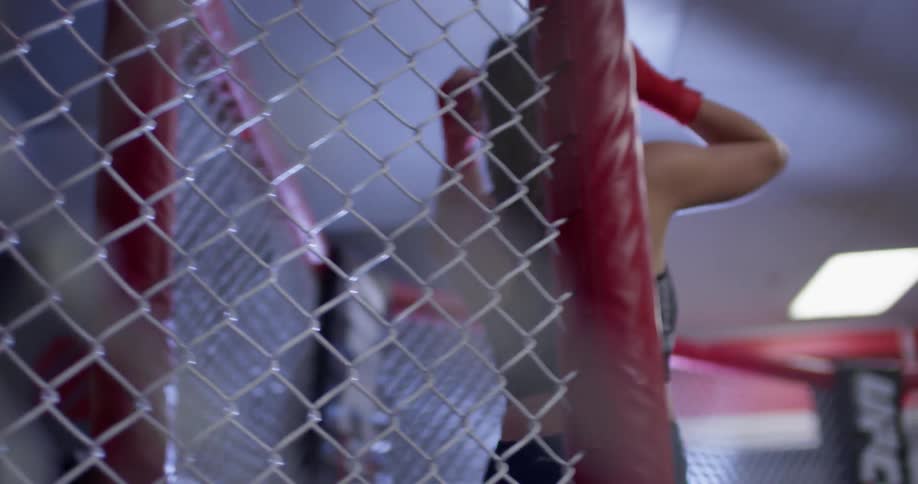 A woman enters an mma ring