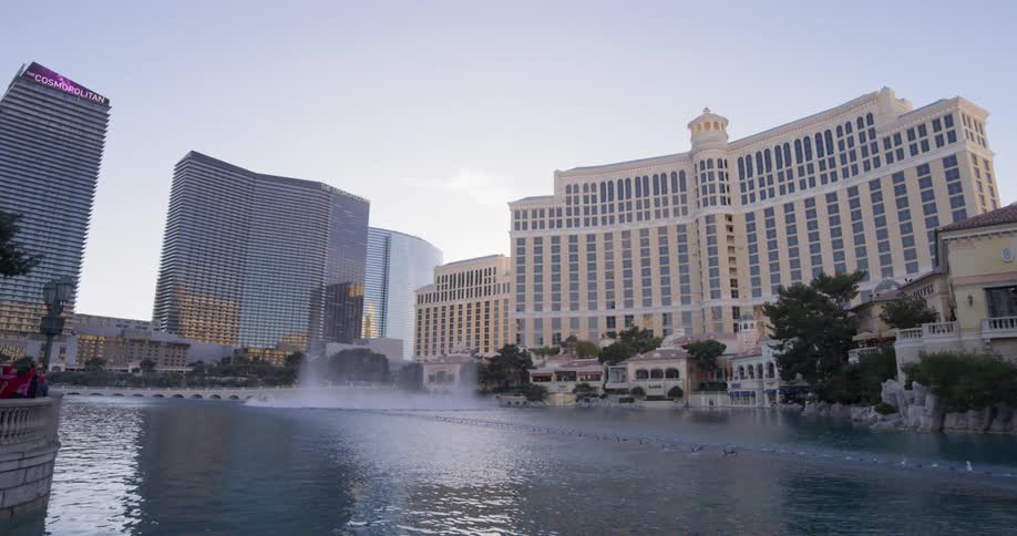 Fountains flow in front of a las vegas casino