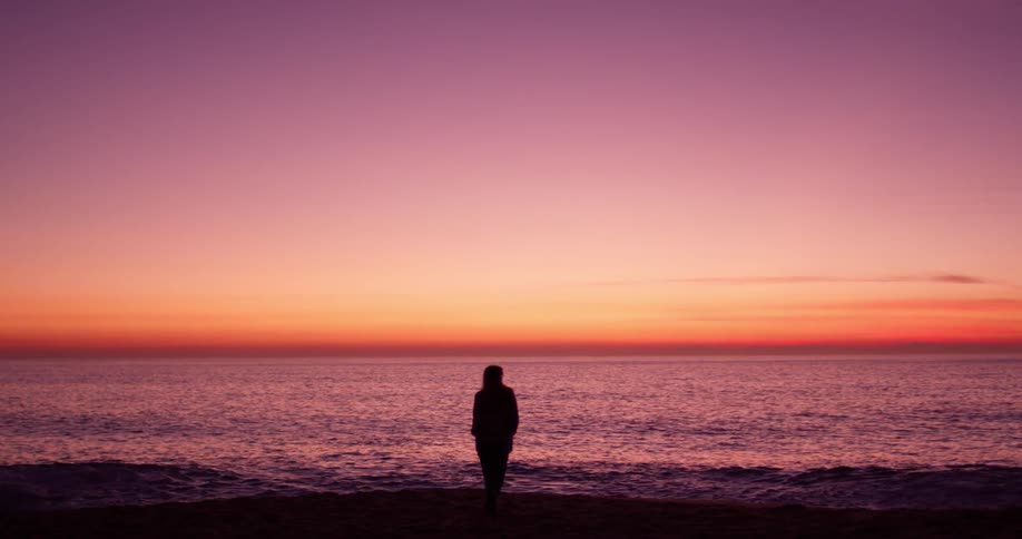 Woman Watching Sunset At Beach