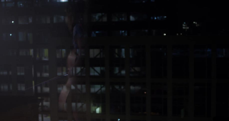 Dim city building at night