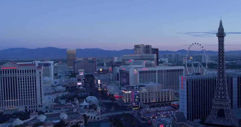 Casinos glow at dusk in las vegas