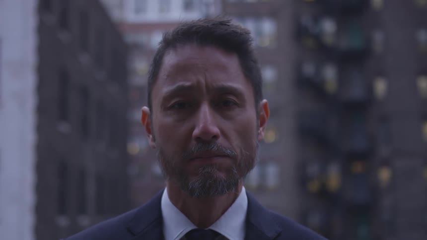A man looks forward in the city