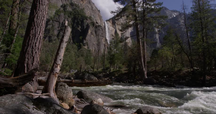 A river flows through a mountain forest