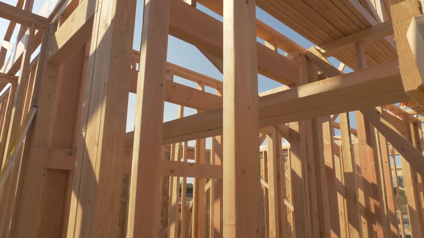 The house is framed out with wood