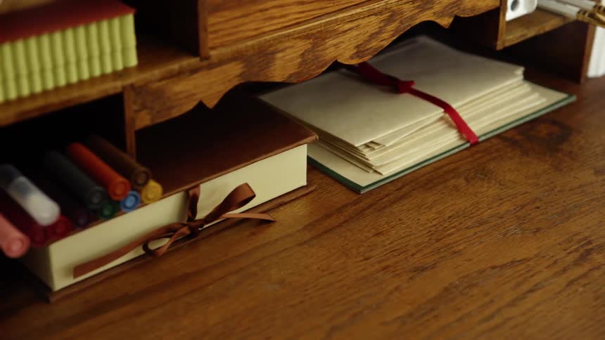 Papers and markers sit neatly in the desk