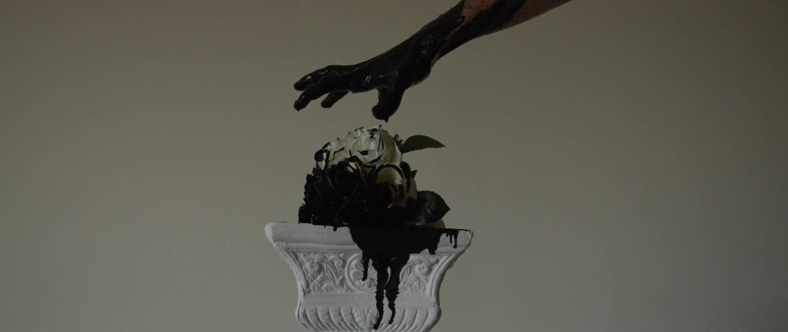 Abstract Painted Hand Touching Flowers