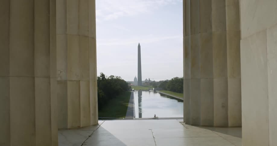 The Washington monument and reflecting pool as seen from the Lincoln Memorial